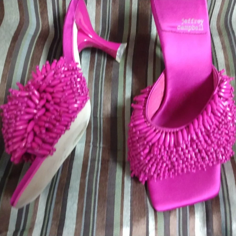 ❤️JEFFREY CAMPBELL Kinsley Fuchsia Heavily Beaded Heels Shoes Size 7 - 7 1… - Picture 4 of 8